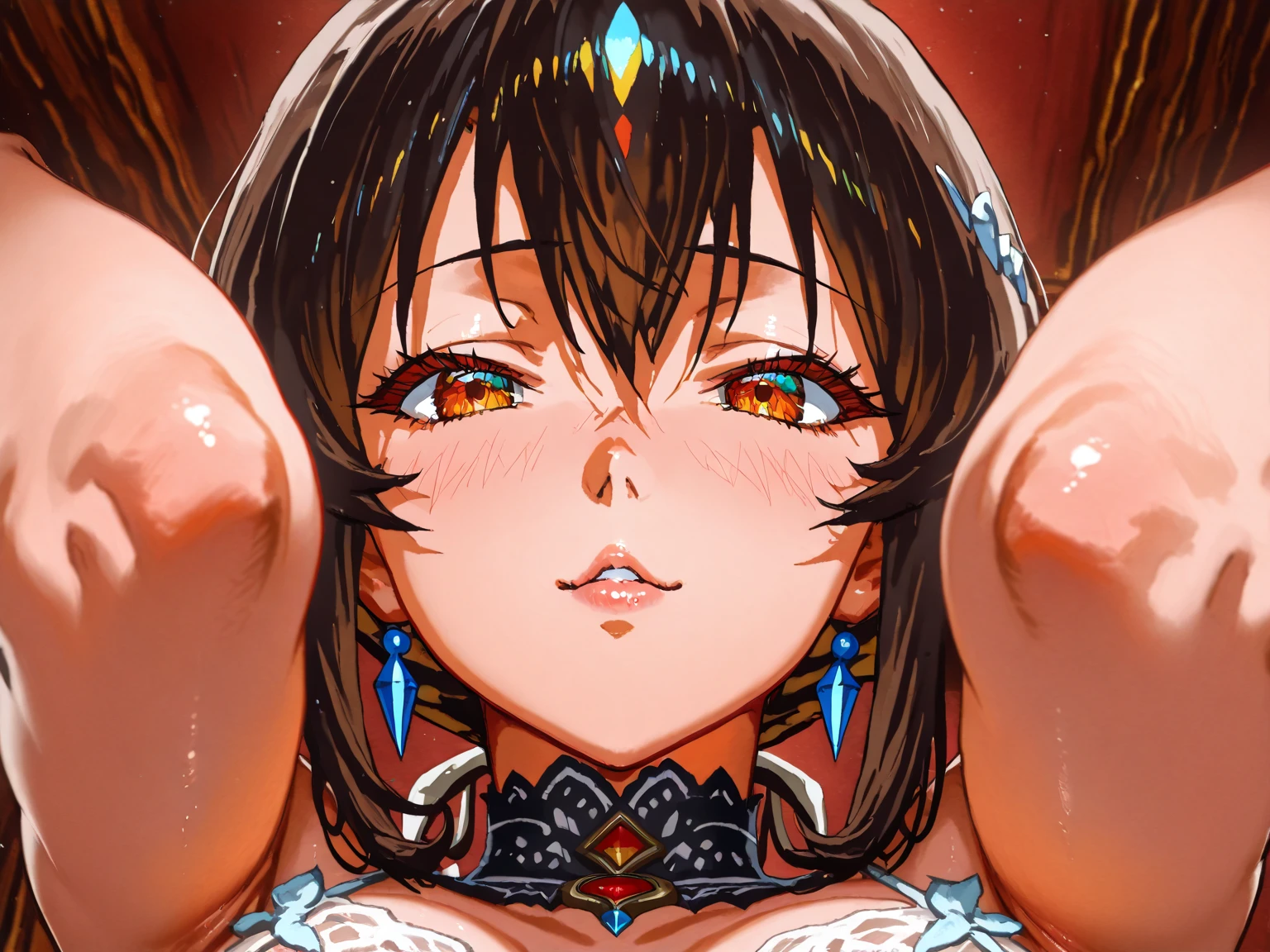 nsfw,(1girl and 1man,having sex,pov),missionary,((vaginal penis:1.3)), (masterpiece, best quality;1.3),extremely beautiful detailed anime face and eyes,extremely detailed illustrations,1girl, solo, cowboy shot,18歳,sweat,汗だくで濡れた衣服、白色の湿ったパンティーが見えている:1.2、camel toe,detailed skin, dark skin,oily skin,小さい頭、ideal ratio body proportions,slender body,medium breast,naked,bara naked,恥ずかしげな表情、 nadia,short cut hair,dark purple hair,lying,on back,spread legs:1.2,sadamoto yoshiyuki,倉庫、薄暗い室内照明、学園、