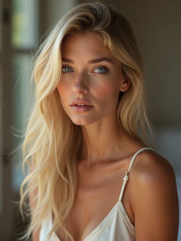 Create a female character who is a beautiful blonde woman with blue eyes. She must have a charming personality, with a combination of intelligence, charisma and sensitivity. Describe it in detail, including your fashion style, hobbies, and a brief life story that shows how she became the incredible person she is today.