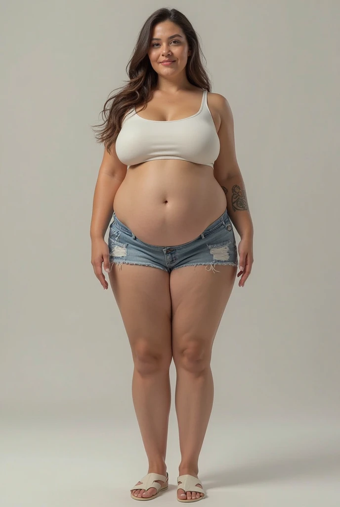 woman Realistic Very long legs Thin legs Short torso Very large breasts T-Shirts Shorts sneakers