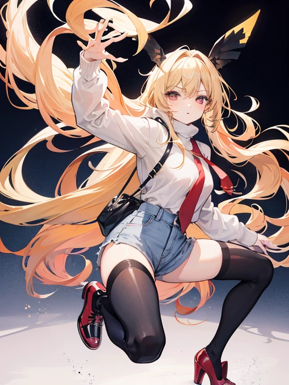 ((masterpiece)), (best quality:1.7), (detailed:1.4), (high res:1.4), 8k, (colorful:1.5), 2d, high resolution, sharped image, 4k, hd, kda_ahri_league, 1girl, (((solo))), (((blonde hair))), yellow eyes, long hair, upper body, cleavage, ((curvy body)), medium breasts, headset, choker, thighhighs, black thighhighs, animal ears, fox ears, jewelry, bare shoulder, short sleeves, white shirt, black short, facial marks, whisker markings, idol, jewelry, bracelet, black boots, ((idol)), night, ((stars)), moon, city lights, ((modern street)), (((lights))),