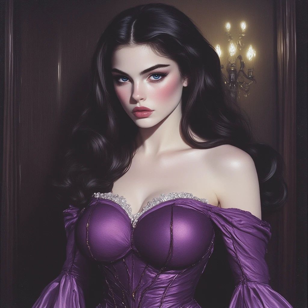 (ultra realistic,32k, masterpiece:1.2),(high detailed skin:1.1),( 8k uhd, dslr, high quality:1.1),
<lora:Tala_DC:0.7>Tala_DC, purple dress, very long purple hair,(purple lips:0.8),, , <lora:add_detail:0.98>, (huge breast:1.1),
(looking at viewer, portrait:1.1),,upper body,
,(iridescence:1.1), blank background