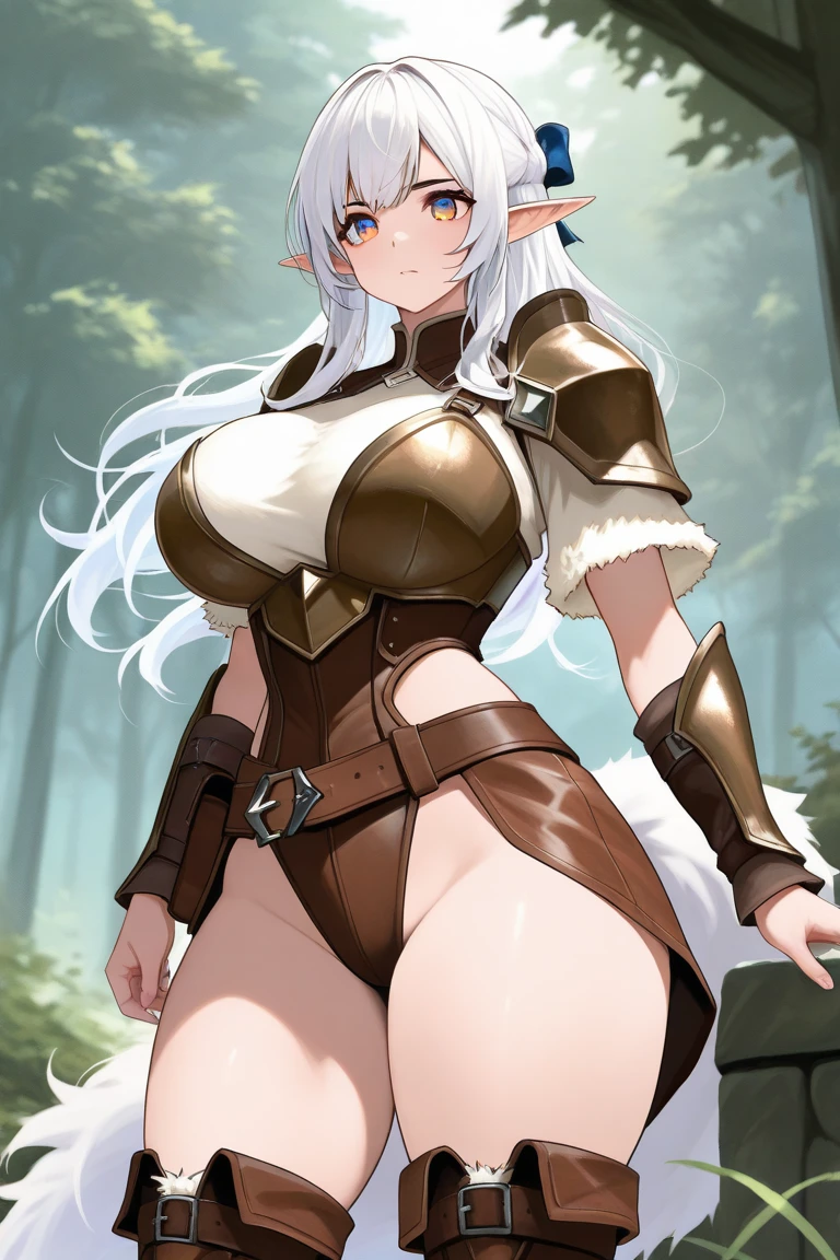 ((best quality)), ((Meisterwerk)), (Detailliert), Perfektes Gesicht. Gebundene Weibliche Elfe. im Wald. with armor, lightly dressed, big breasts