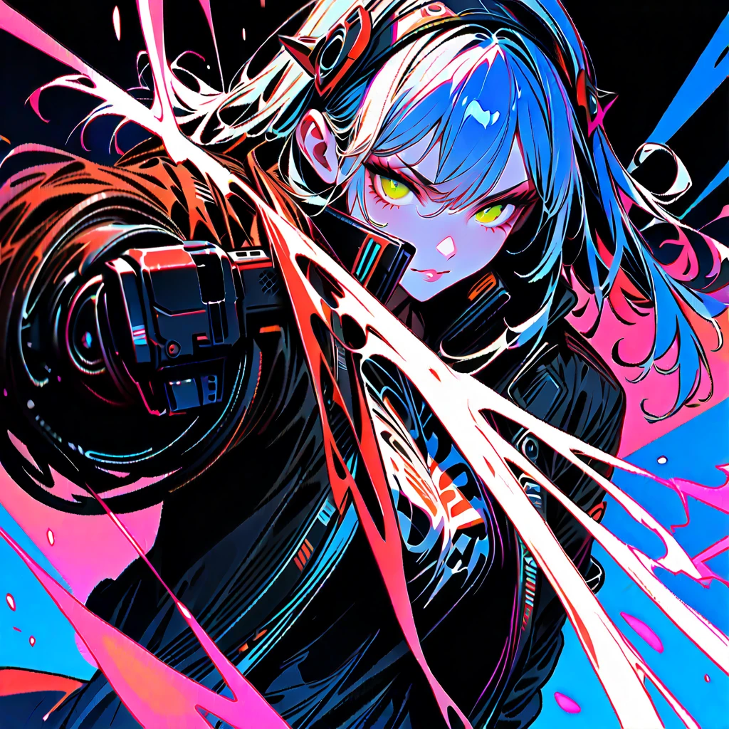 Close-up of a color painting of a large-mouthed demon, psychedelic laughing demon, Scary color art in 4 K, colorfully ominous background, psychedelic cosmic horror, hyper color digital art, bright colors highly detailed, Colorful explosions, Colorful horror art, Colorful film art, Colorful illustrations, Vibrant neon ink painting, scary detailed art in color