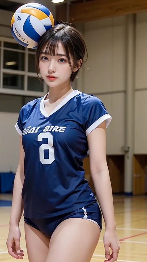 (8K, Best Quality, Masterpiece: 1.2), (Realistic, Photorealistic: 1.37), Super Detail, 1 Girl, 20 years old, Big, Beauty, Cute, Smile, Solo, (Redness of the Nose), (Smile: 1.15), (Mouth Closed), Volleyball, Uniform, Beautiful Eyes, Ballet Ball Court, (Long Hair: 1.2), Floating Hair Novafrog Style, Upper body