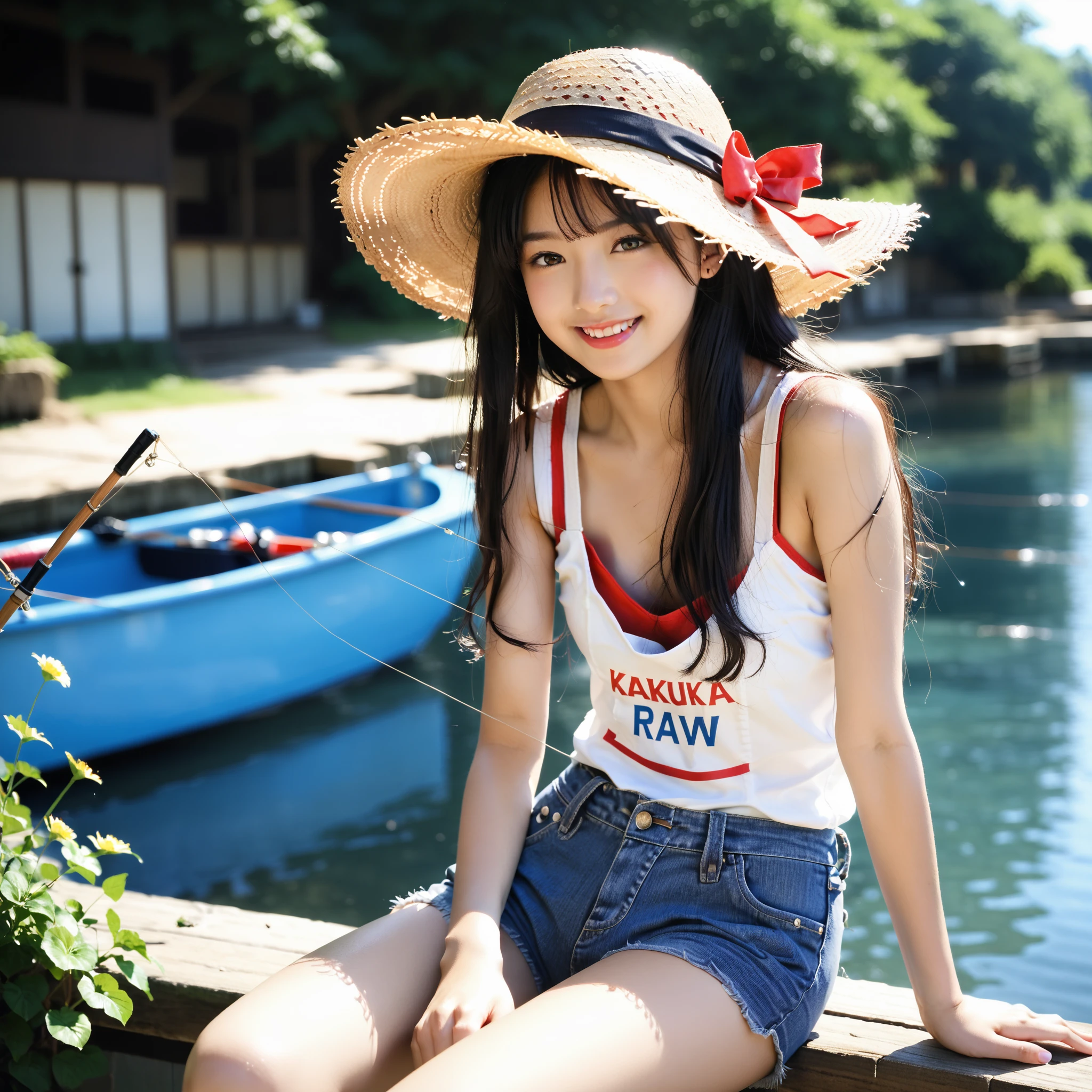 The Going Merry ship sailing in the background, (1boy:0.5),Luffy from One piece wearing straw hat with red ribbon,facing the viewer,infront of sea,hyper realistic,smile,laughing,full body,8k,hdr,natural lighting,unreal engine,
(detailed face and eyes:1.3),1girl,Ultra-detail,(highres:1.1),best quality,(masterpiece:1.3),cinematic lighting,