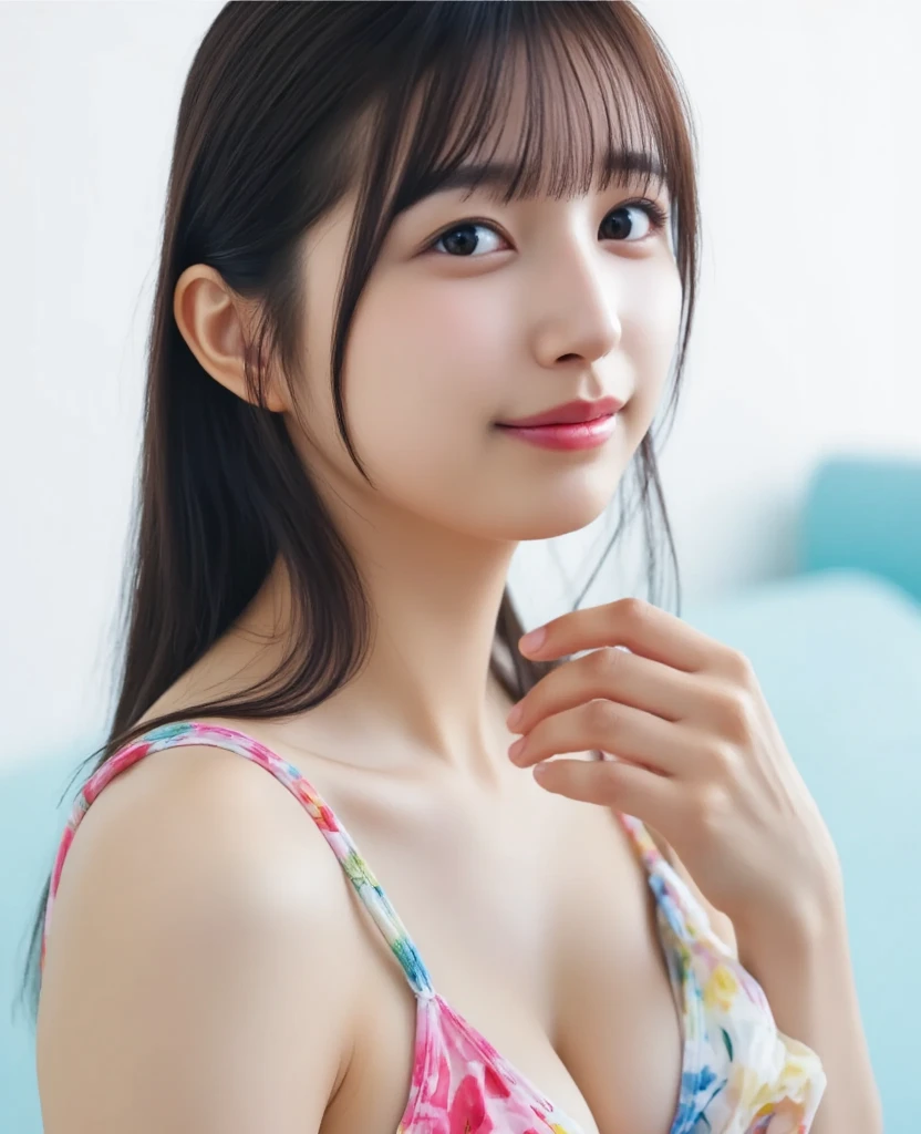 (8K, Raw photography, top-quality, masterpiece: 1.2), masterpiece, Super Detail, super A high resolution, (Realistic and realistic photos: 1.37), high-definition RAW color photography, extremely delicate and beautiful, ighly detailed, Skin Color, Phenomenally cute、huge-breasted,Happy smile,
BREAK
(japanese:1.1),(Looking away:1.2),16yr old,bedroom ,Colorful see-through bikini,
BREAK
(Natural Skin Texture,Detailed skin, Hyper-Realism,ultra sharpness),Intricate details,High resolution, Natural lighting,