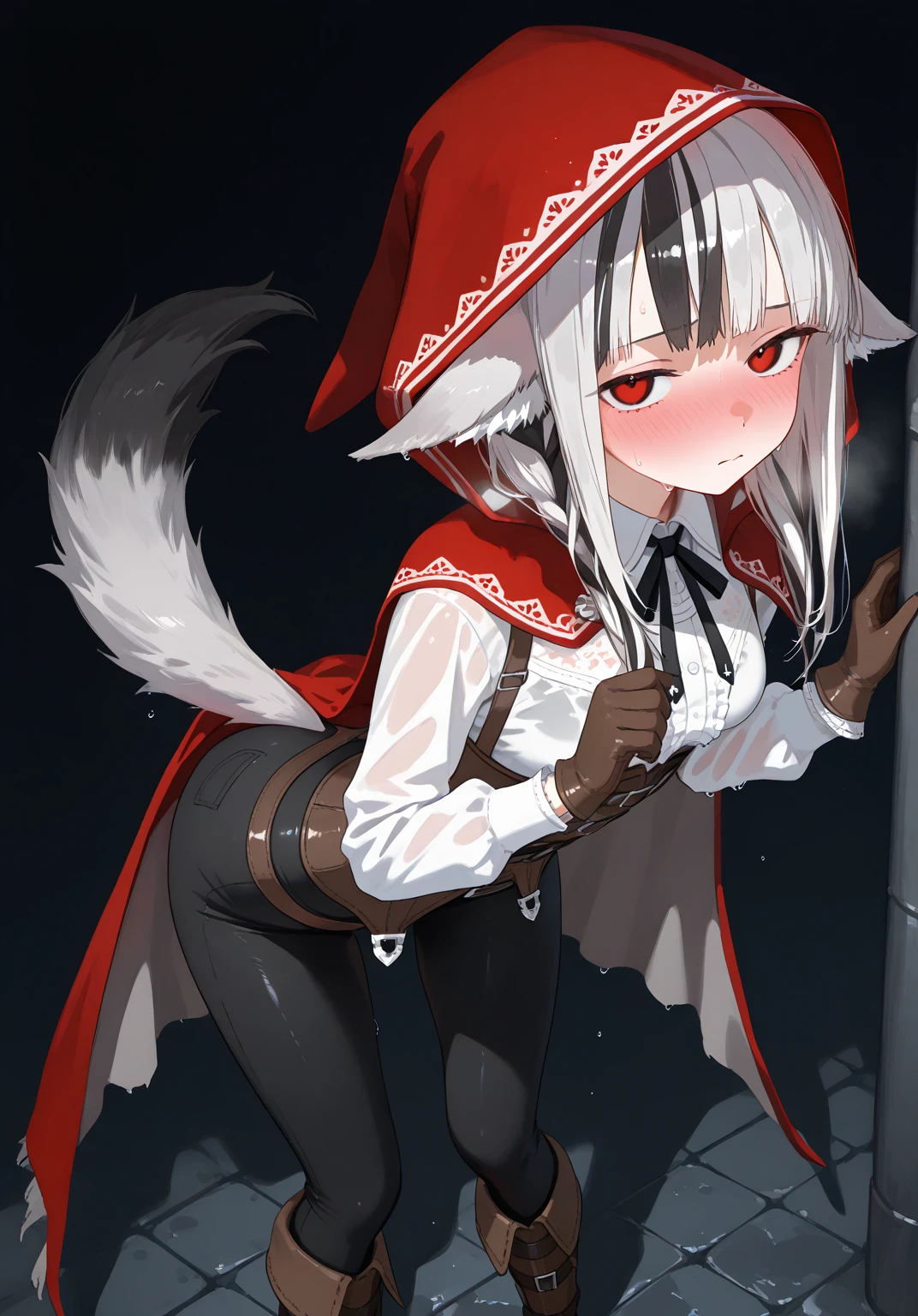 Werewolf Wolf Girl A tail is growing BODY is skin color Primary school students Young Girl Little Girl Height: 130cm Dependence Troubled face
