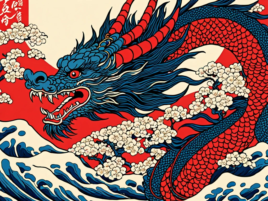 Symmetrical Phoenix Pattern,Ukiyo-e style,