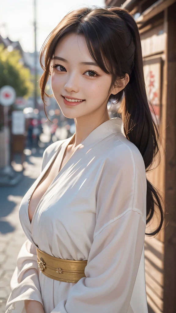 (Best Quality, 8k, 32k, masterpiece, Ultra-high resolution:1.3),Photos of attractive Japanese women, One girl,(Transparent shirt:1.1), Abdominal muscles, Perfect body, Highly detailed face, Detailed lips, Fine grain, double eyelid, ((Best Quality, 8k, masterpiece :1.3)), Sharp focus :1.2, Beautiful woman with perfect figure :1.4, Slim abdominal muscles :1.2, ((Dark brown hair)), (Please wear a white buttoned shirt, Jean :1.1), City streets:1.2, Highly detailed face and skin texture, Fine grain, double eyelid,Close-up of a woman in a kimono dress posing for a photo, Japanese Goddess, Japanese Model, In kimono, Japanese, Asian Girl, Japanese women, Beautiful Asian Girl, Russian and Japanese mix,looking at the camera, Korian Girl, Idle, cute, beautiful