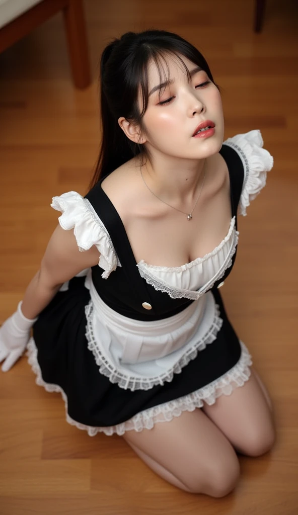 a beautiful woman, with maid clothes,