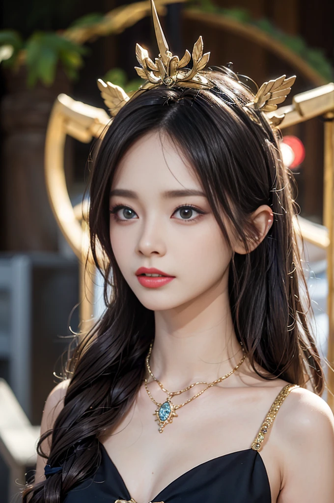 perfect figure beautiful girl:1.4, 17years old, cleavage, huge breast Layered Hair Style, (Cleric:1.5), Jewelry Decoration, Highly Detailed Face and Skin Textur, double-edged eyelid, Whiten the skin, long hair, (background snow plains), diamond dust,