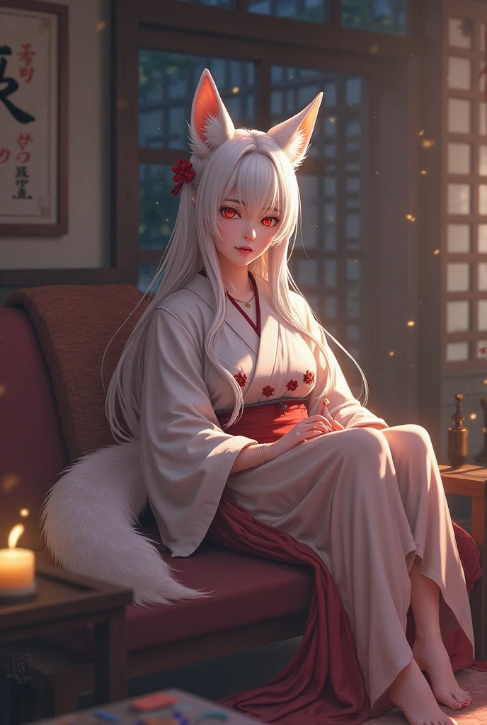 Shota, white hair, ahoge, hair intakes, horns, mouth mask, mask pull, leaf hair ornament, heart-shaped pupils, gradient eyes, fox ears, covering ears, ray tracing, anime style, character chart, panorama, high details, best quality --auto