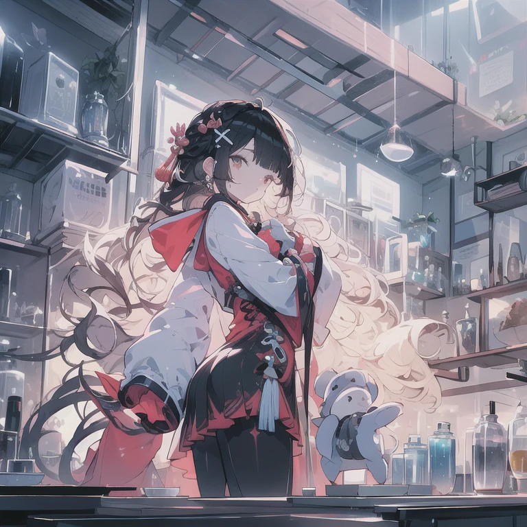 Girl captured by tentacles in abandoned factory　Tentacles in a skirt　Pants fabric texture　