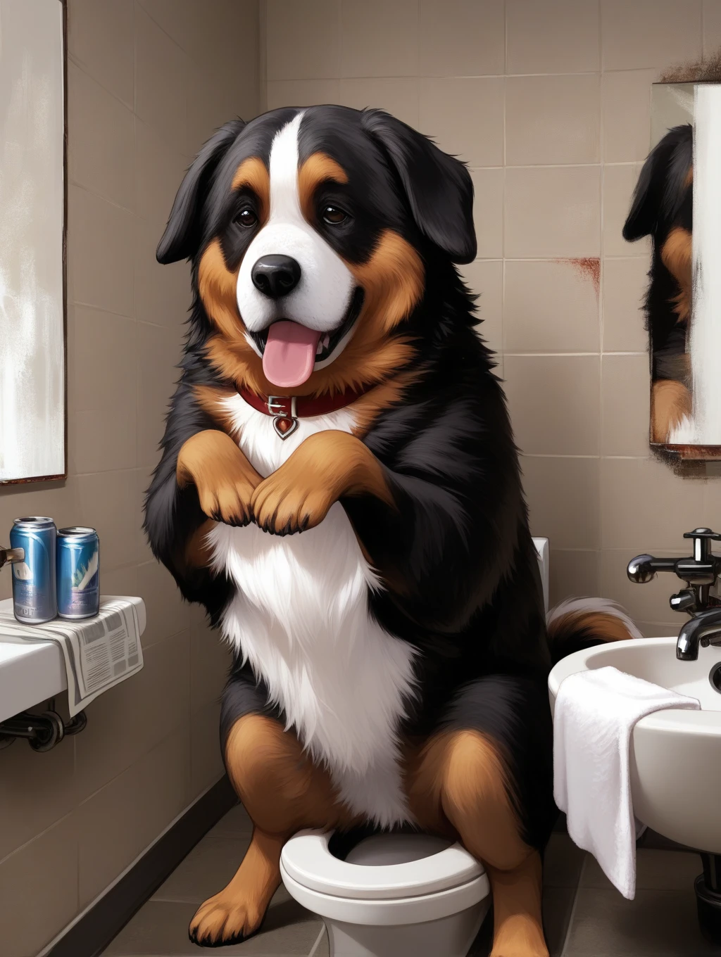A large group of anthropoids, size difference, male,canine, dog, pitbull:1.4, (dark and thick grey and wet fur:1.8, thick furred body, fluffy fur, thick fur, wet fur),( cut ears:1.0), ((((long canine knot penis, canine knot glans, long canine knot glans, large penis, thick shape penis, fully erected penis, enormous penis, unusually long penis, hyper penis, gargantuan penis size, knot shaped penis, penis matches the skin color, round balls, thick furred balls, balls covered in thick and fluffy fur,big balls)))), ((((erection, excessive cum, excessive cum throbs, long cum throbs, long seed throbs, excessive cum throb shots)))), ((((feet are touching the penis, feet are masturbating the penis, masturbating penis with feet)))), chubby:1.2, round belly, huge belly, bloated belly, overweight belly, inflated belly, big body, wide and bulky body, thick neck and chest, (middle-age), (musclegut:1.4, thick body:1.2), (yellow eyes:1.2),detailed black eyes,tail, (shower enclosure:1.6, sitting on the ground, horny, horny face expression, tongue out, hands resting on the belly, full body:1.2), (by darkgem),(by OnePotatoATime),(by adios:1.2),(by taran fiddler),4k,masterpiece,full hd, BREAK