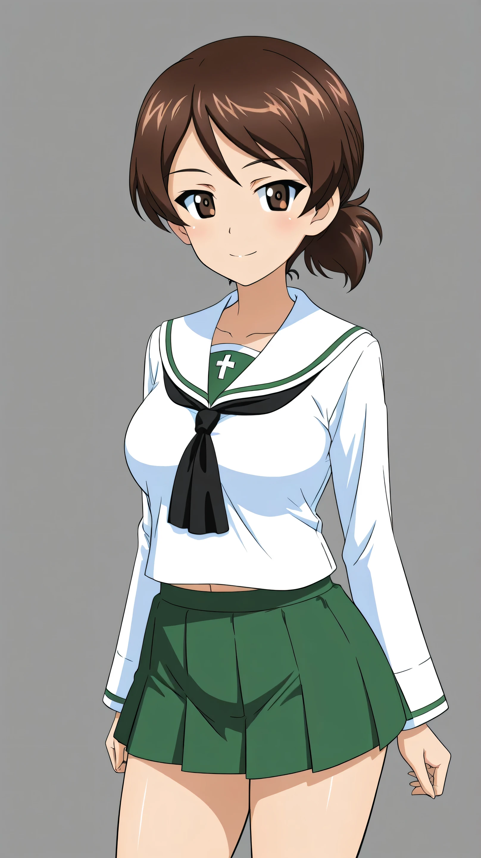 kawanishi shinobu \(girls und panzer\),ooarai school uniform,black tie,cowboy shot,
