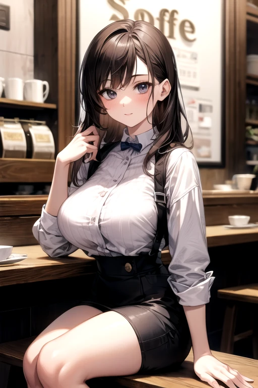 1 female、brown haired(Curta)、Brown eyes、Black-rimmed glasses、Best Quality、ultra-detailliert、8K resolution、Raw photo、masutepiece、seductive boobs、gorgeous faces、Perfect body、a smile、cabin attendant