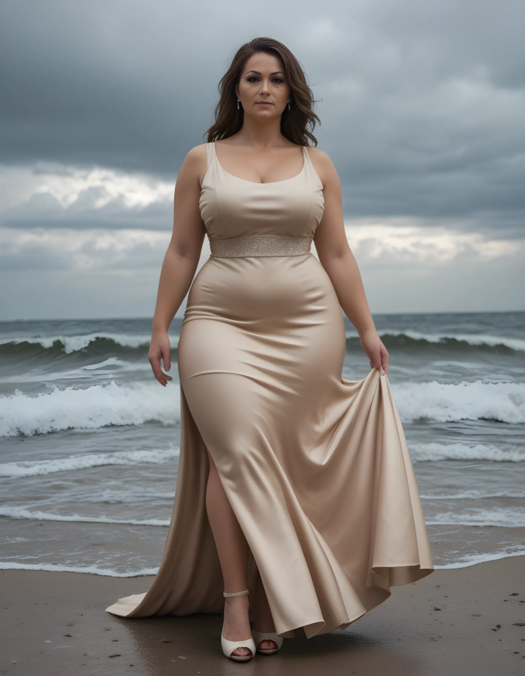 Best masterpiece, 4K, 1 woman, blonde hair,Beautiful big breasts: 1.3,long dress,Bob Shorthair