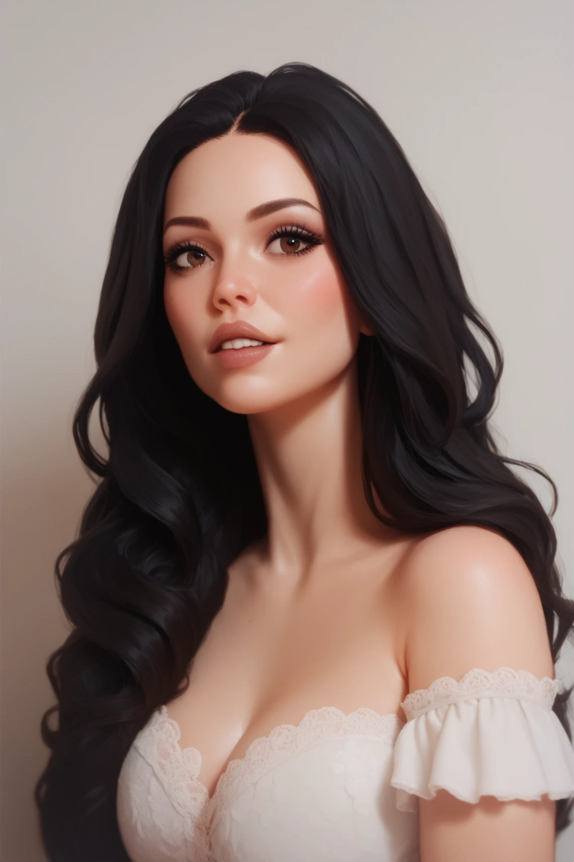 ((High Quality)) ((Perfect Autonomy)) Masterpiece, solo women, pale white skin, long length black hair, naked, big saggy breasts, thick body, full body, Standing, in the living room, cuerpo completo, high resolusion