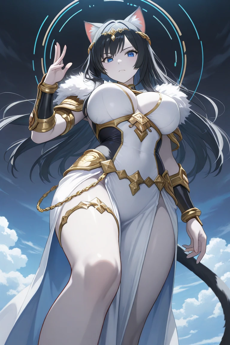 4K,High resolution,One Woman,Dark Skin Elf Big Tits,knight,White high leg leotard armor,,Heavy Armor,White shoes,Satin long gloves,,in the forest Knee-high socks、