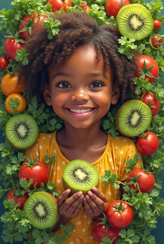 there is a BLONDE CHILD WITH BIG STRAIGHT HAIR, holding, a fruit basket with a pineapple, a fruit basket, fruit in a basket, fruit basket, fruit, fresh fruit, 2995599206, 3156350975, yolks and diamond for fruits, fruit bowl, fruits and flowers, (a bowl of fruits)!!!!!!!