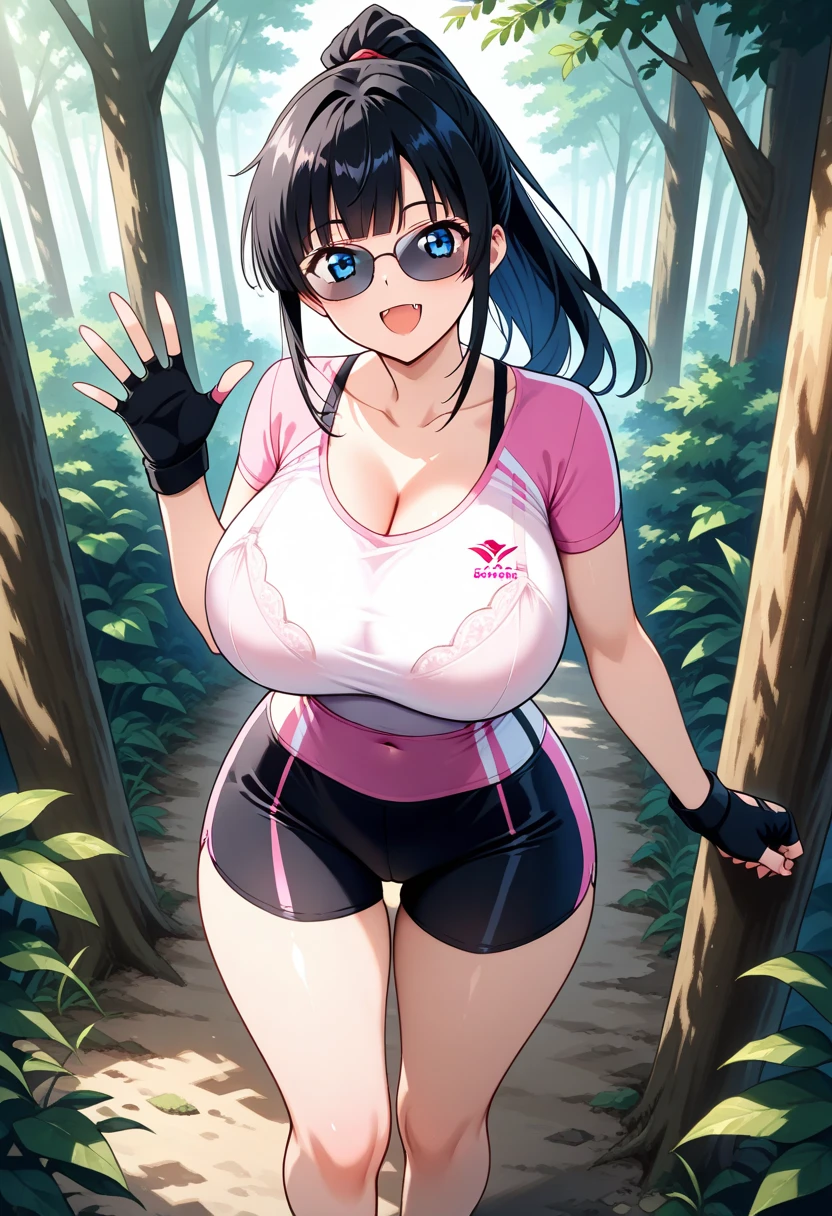 tennis girl's massive nipples out of topless vest out bare and wet pants spreading her legs, gloved hands hidden behind head, blindfold