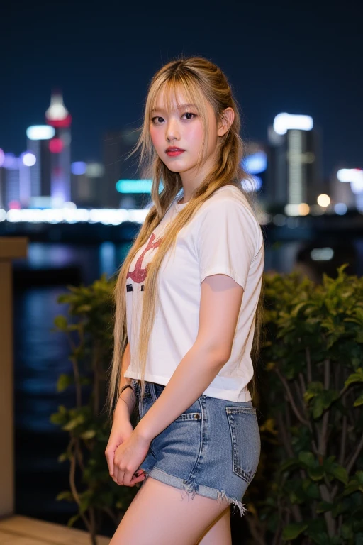 mulher loira com cabelos longos posando no meio da rua, Lalisa Manobal, Lalisa Manoban do Blackpink, Dom Yunjoo, Parque Roseanne do Blackpink, Ulzzang, Heonhwa Choe, Jinyoung Canela, longos cabelos brancos e franja, jossi do blackpink, com franja, Parque Ji-min, Janice cantou