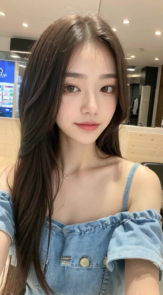Full body angle、((highest quality, 8K, masterpiece:1.3)), concentrated:1.2, Perfect body beauty:1.4, ????:1.2, ((Delicate Hair)), (Colorful striped off-shoulder t-shirt、 :1.1) , ((highest quality、8K、masterpiece:1.3))、1 Girl、A sloppy smile、Esbian all over、Slim face、Big 、Beautiful woman、(Dark Brown Hair)、Long Hair、1.1、Flickering Valley、Detailed eyes、double eyelid、Blurred Background、超Slim face、Looking down、