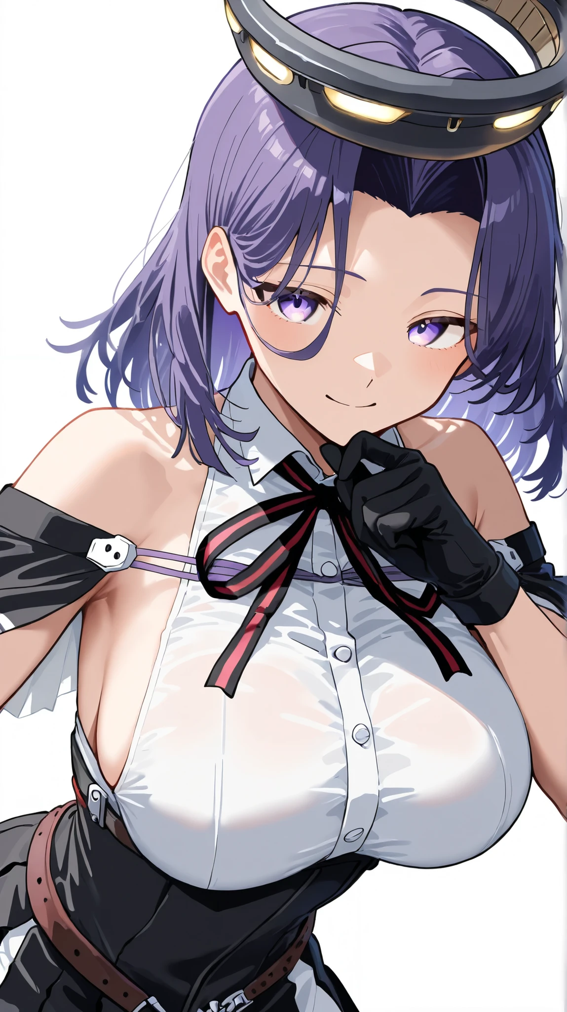 Altaz, Mechanical halo, Large Breasts, Black Dress, Neck ribbon, Long sleeve, Black Glove Break
(Browsing Caution), One Girl, Panties as a gift, White panties, Holding,Holding panties, Upper body rest
(A shy smile:1.2), (blush:1.2), Eyes half closed, Happy, :b BREAK anime style, Official Art, Masterpiece, Highest quality, Highest Resolution, 8k, Most detailed, Perfect Anatomy, Blake in her oil painting-style bedroom, Old Japanese house, Dust, Dust, Highly detailed and extremely beautiful 16K CG wallpaper