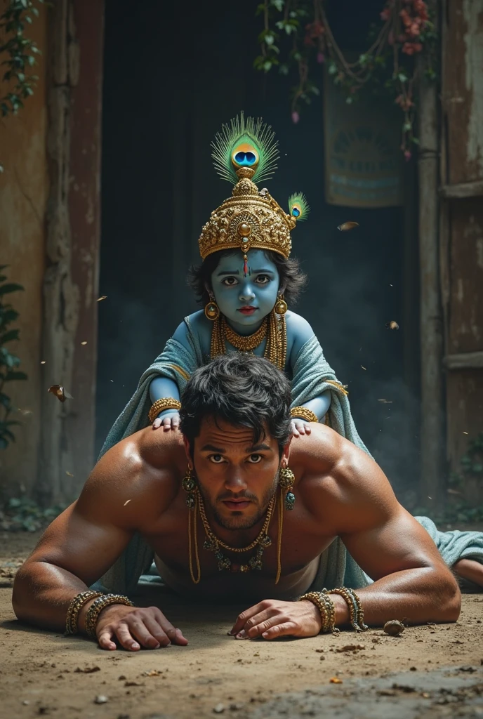 Create a image in which lord hanuman is blessing a boy with his hand whose name is shivam