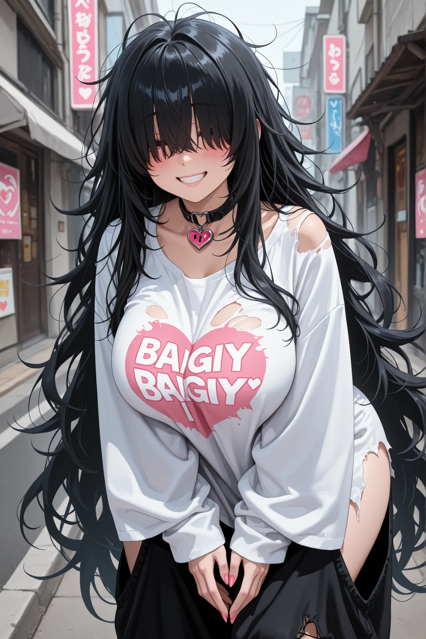 black hair, female, twin drills, solo, smol, pink eyes, massive breasts, very long hair, wear plain white sweater and leggings, masterpiece, ultra high quality