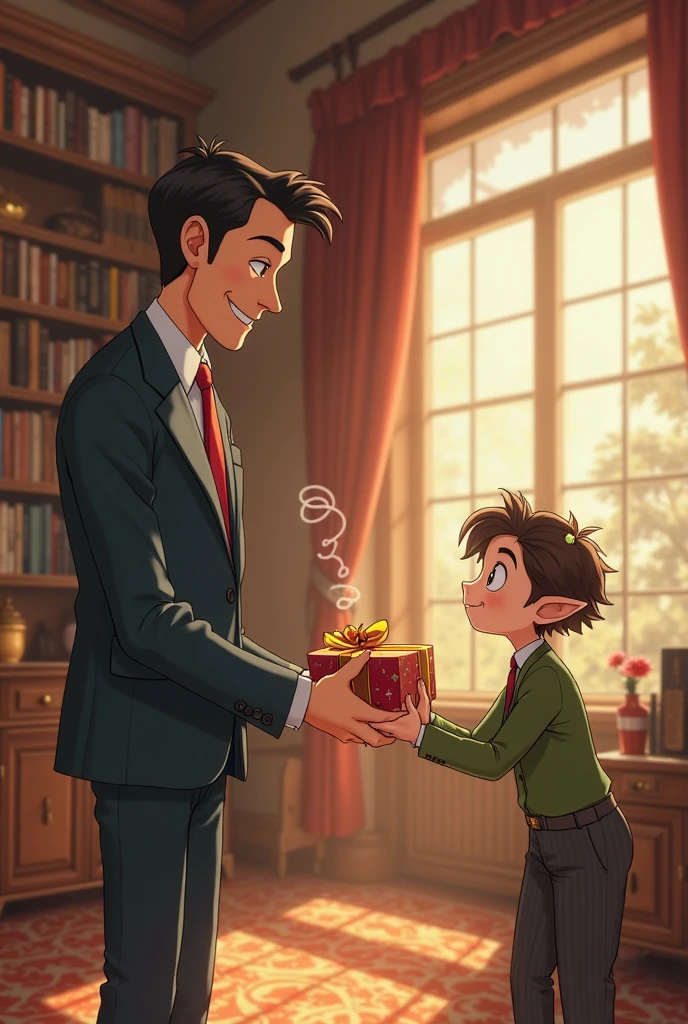 The young man happily accepted the gift handed to him by the children --auto --s2