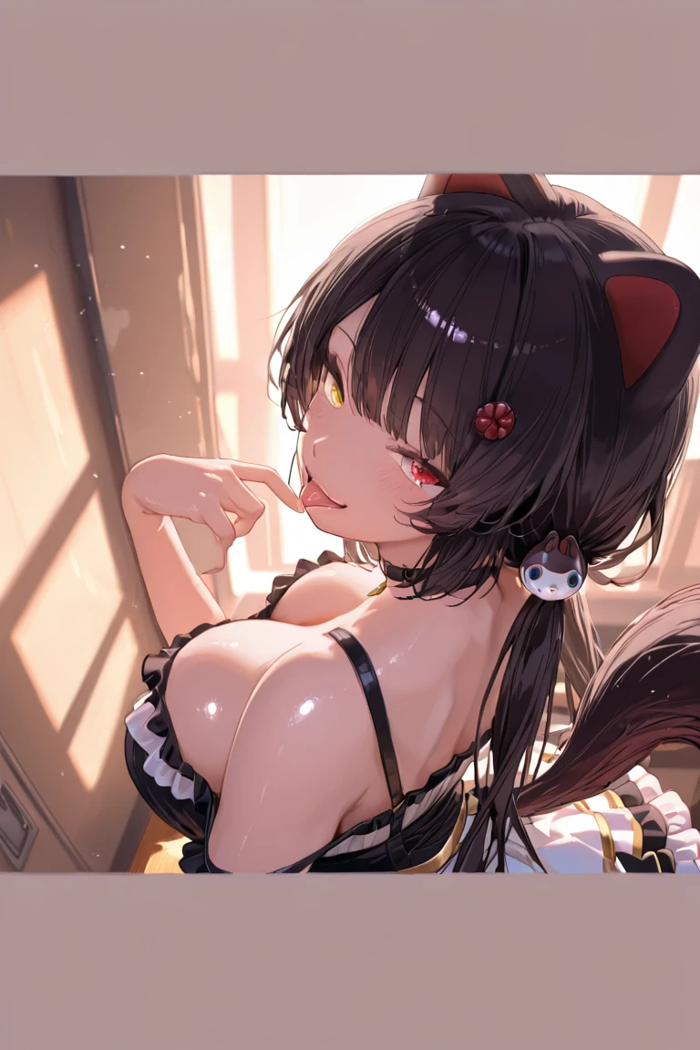 realisitic、top-quality、女の子 1 人、Cat's ears、White hair ,Medium Hair,Wavy Hair,Saliva、Choker、orgasm,Black PVC gloves、Pink PVC Bikini,Big breasts ,all-fours,profetional lighting