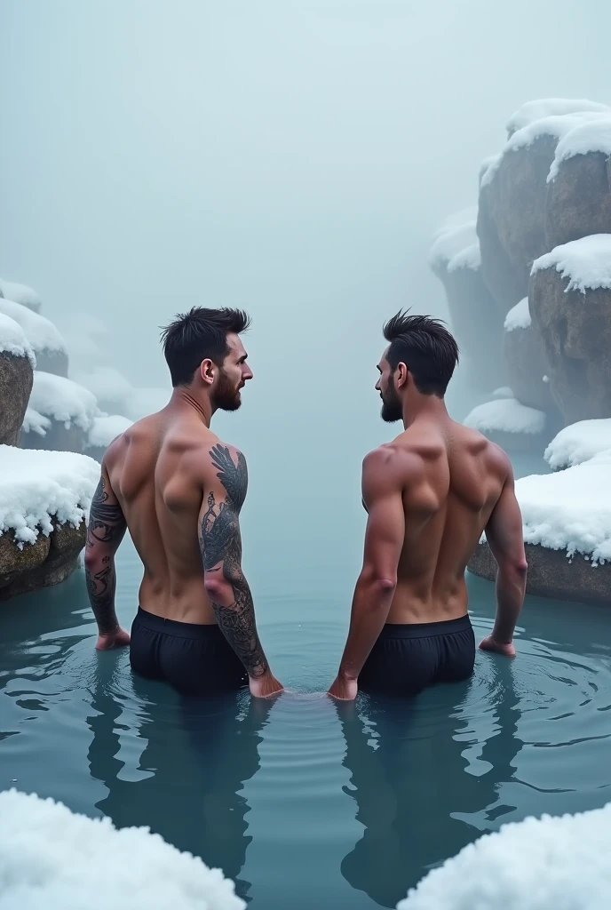 ((best quality)), ((masterpiece)), (detailed), make a picture of a strong guy named Leo and two women with their backs bare, with huge and delicious butts in the pool.