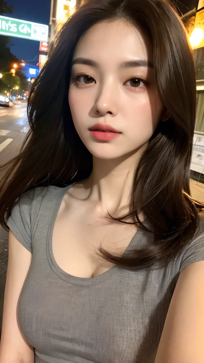 ((Top Quality, 8k, Masterpiece: 1.3)), Sharp Focus: 1.2, Beautiful Women with Perfect Style: 1.4, Slender Abs: 1.2, ((Dark Brown Hair, Big: 1.2)), (Natural Light, City Street: 1.1), Highly Detailed Face and Skin Texture, Detailed Eyes, Double Eyelids, Open Mouth, Gentle Eyes