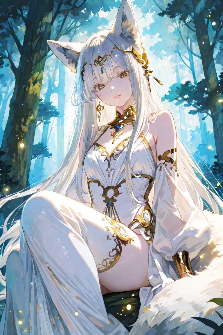 wariza,white long hair,rabbit year,shoot from above