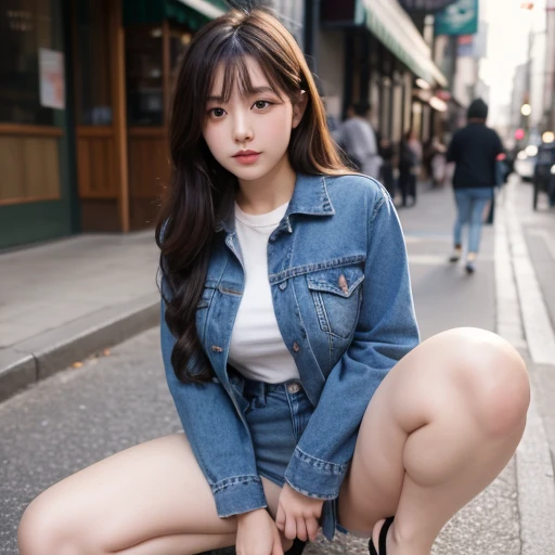 (8K high resolution), (highest quality), (RAW image quality),(table top:1.2), (realistic), (realistic:1.37), ,White-eye,long eyelashes,(Live-action realistic style),ultimate face,realistic light and shadow,clear facial features,,Fair skin, ),best portrait, 1-Girl,beautiful and detailed eyes,highly detailed skin,(Beautiful face with double eyelids), (realism: 1.4),((full body image)) ,delicate and beautiful face,,Women around 20 years old,(beautiful face 1.4),((Show your audience your best smile))、,(sit while showing panties),Pants fully visible.(私は自分のshow your panties to the viewerのが好きです),(show your panties to the viewer),skirt、Jacket、light blue panties、face forward、