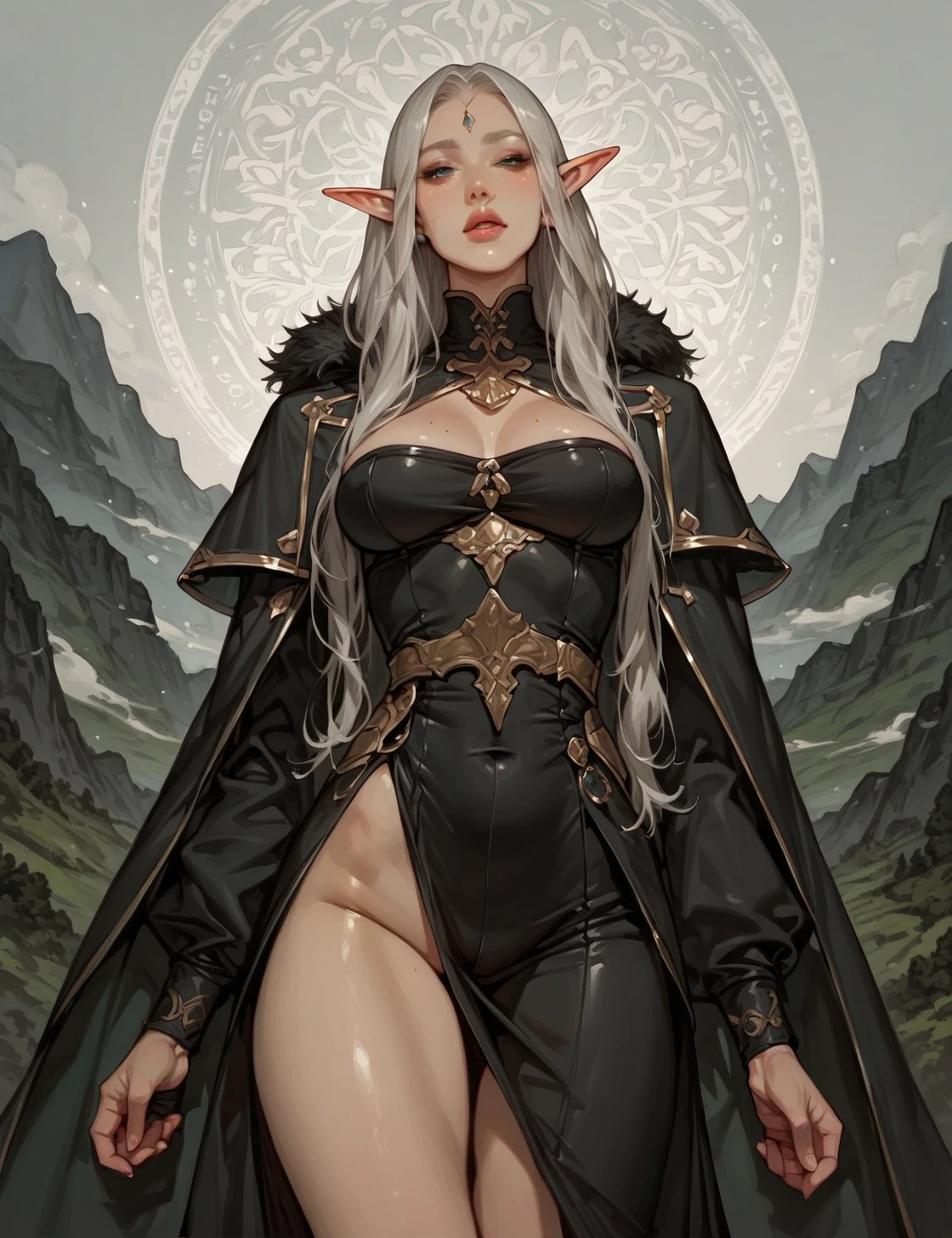 a female elven mage cursed with lust, ecstatic expression, partially nude, dynamic poses, intricate details, cinematic lighting, dark fantasy, dramatic colors, chiaroscuro, award winning digital art