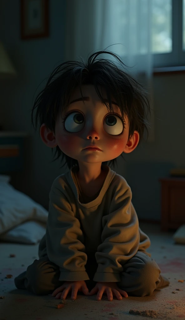 Boy waking up from a nightmare scared