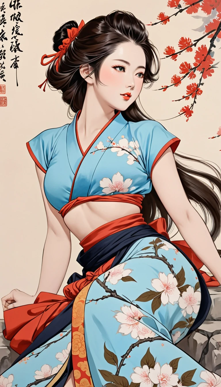 Umalinda warrior sexy, pretty face, Delicious Company, Alluring figure, Wearing a sexy open kimono. The artwork is created in a medium reminiscent of Japanese ink paintings....., 具有大胆的笔触和Monochromatic color palette. artist'Masterful technique reveals the intensity and power of the image'sense of presence,with the highest quality, Perfectly capture every detail with ultra-high resolution. Textures and intricate patterns on kimonos are rendered with extreme precision. Lighting is carefully designed,Enhance drama, Features deep shadows and subtle highlights. General, The artwork exudes elegance and power, Combining traditional Japanese aesthetics with a modern feel. Monochromatic color palette, Combine details, Create captivating and immersive experiences for your audience.