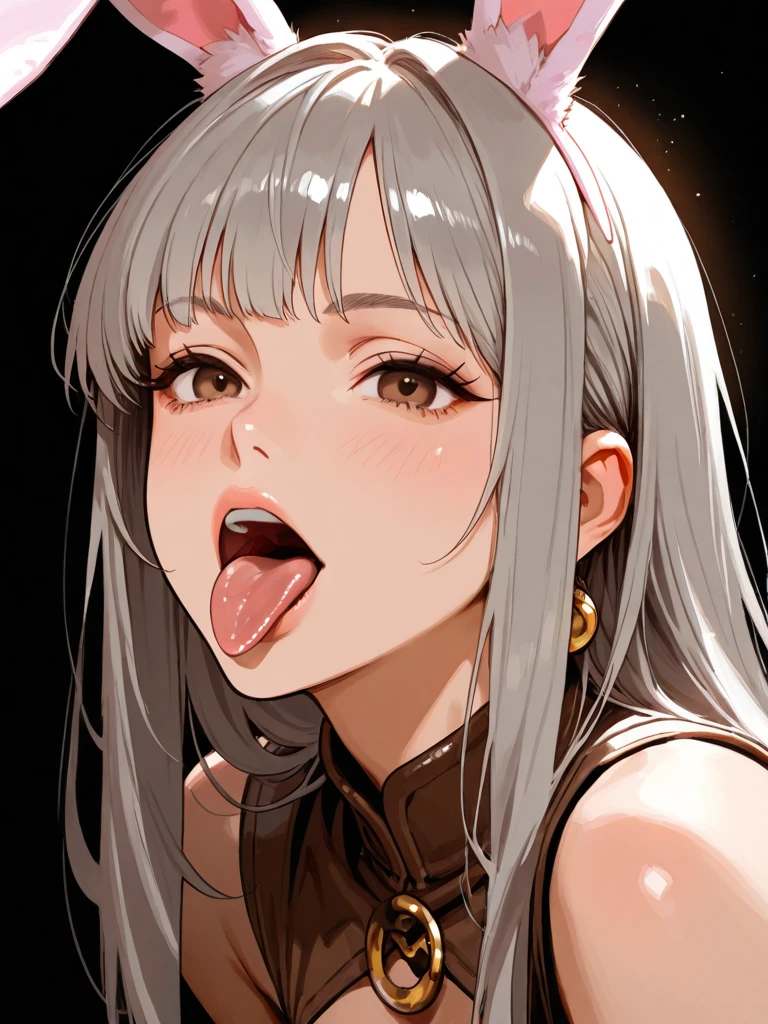 Angelの女の子、Angel、beautiful girl、16 years old、(From above)、close-up of face and chest、mouth wide open、Showing throat through mouth、tongue、tongueを突き出す、長いtongue、big breasts、cleavage、wet chest、big and round eyes、cute eyes、cheek、Lipstick、