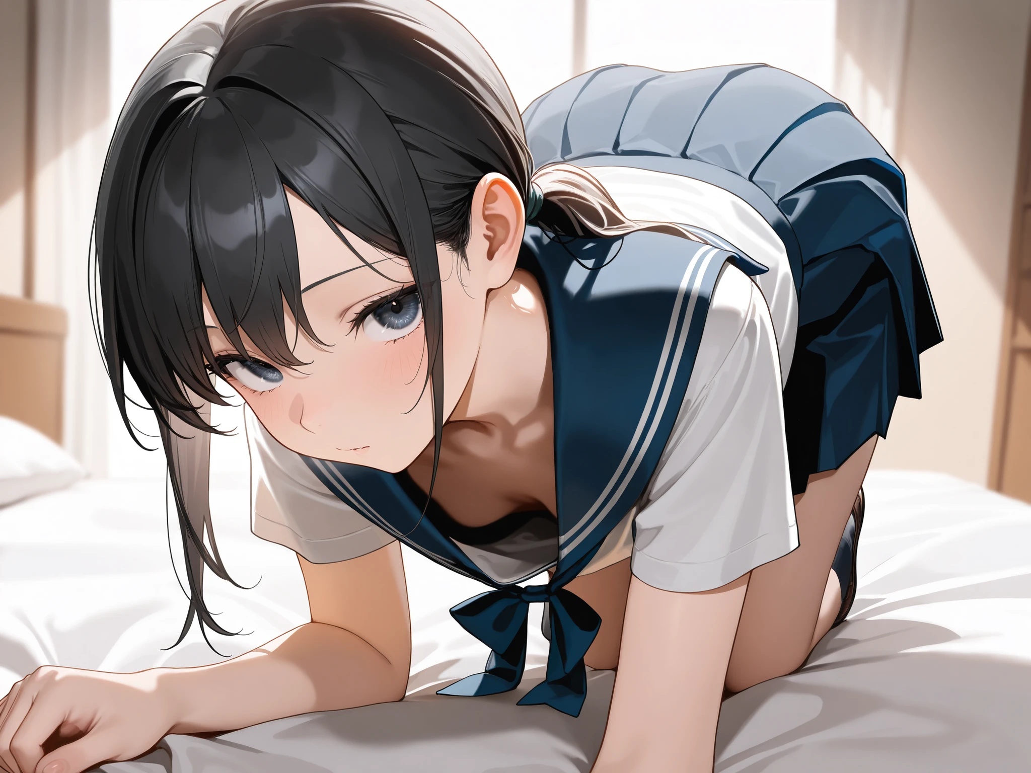 score_9, score_8_up, score_7_up, source_アニメ, masterpiece, 1girl, watahana, blue eyes, black hair, long hair, bangs, hair ornament, hair flower, pink flower, full body, indoors, open mouth, White knee-highs, Full Body, 、Primary school students、Open your mouth, Black Hair、Shiny Hair, Highest quality、skirt open、White panties、cute、blush、Watery eye、Sex、Creampie、vaginal penis, missionary, saliva trail, orgasm, Drooling pulls a thread、Semen overflowing、Cum String、(A lot of semen)、Wet、Anime H、Violent Rape、Trembling、1boy, intercourse with a man, Insert the big penis、(uterus at viewer penis inserted into pussy from cross section looking through)