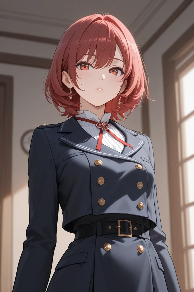 ((1people:1.9)),((((Naked Tuxedo:1.2, clavicle, suit jacket closed)))), masterpiece,Red Corner, ((Red Corner)), full body, (masterpiece, Highest quality, 8K, 1people, 完全なバランスのpeople体, Official Art、Highest quality、Unity 8K 壁紙、32k、masterpiece、Ultra-detailed、high resolution、Realistic、Photorealistic:1.2), (Yellow Eyes, Cruciform pupil, Pupil in the shape of a symbol), ((In a grey formal suit1peopleの女:1.9)), Contrapposto, clavicle:1.2