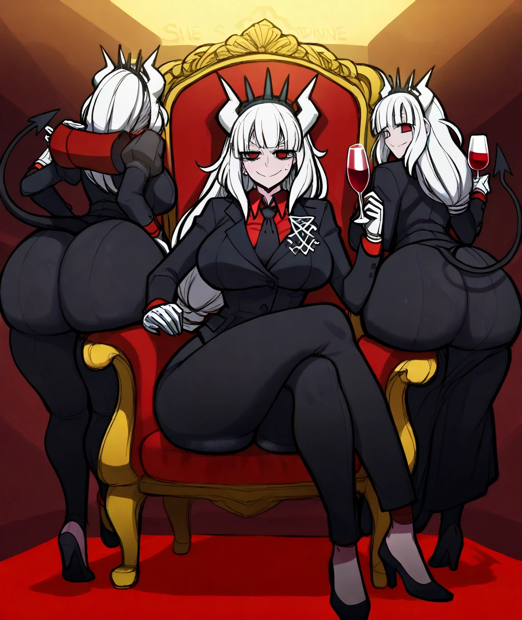 Sexy hijab queen dressed unzipped rubber long coat suit with ((dramatic popped collar coat)) and oversize long cloak, Masturbate, orgasm, Female domination, submissive, busty, big breast, sunglasses, long gloves, boots, chubby pussy, sexy pose on majestic mafia throne, with loyal boys surrounding, ((the boys bow, obey, worship and kissing her feet)), nsfw, big booy booy, pissing, wet pussy, horny orgasming face, full body