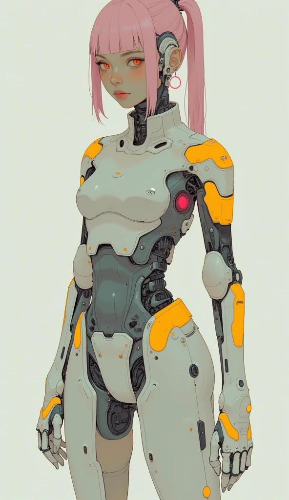(superflat, flat shading, flat colors), draft, assembly scheme, android girl, cyborg, petite, slim, naked, nipple, intricate details, white, bright, watercolor