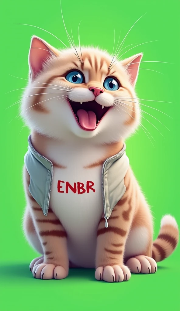 fit blonde cat, 3d art style, letters in the back floating spelling the name ROCIO, gym clothes