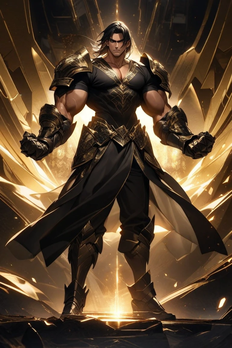 create an image of a man who is a villain with the theme of the sin of pride from an RPG game. He's muscular, with a proud face, with a luxurious golden armor