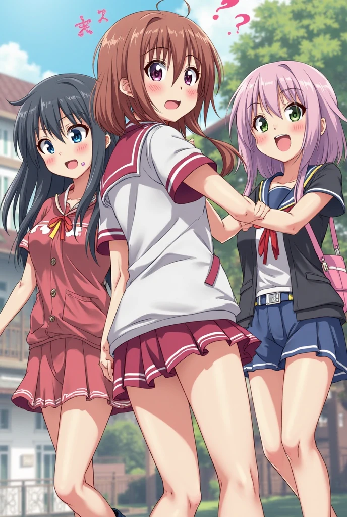 Men holding penises and surrounding a girl、Teasing Smile、、From the penis、、女の子のためのBukkake、Thick thighs crowded together、 8-year-old、Small breasts、Low length、Young Face、Pink Dress、School Swimsuit、Mesugaki Smiles、In the park during the day、Bukkake、Mouthful of cum、