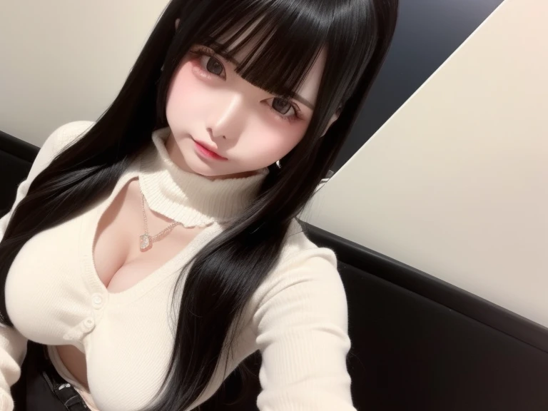 (Big Breasts:1.5),
masterpiece、Official Art:1.2, Highest quality, Ultra-high resolution , 8k, 32K、One Girl、Long Hair Girl、Beautiful Japanese Women、 Jirai Girl、Cool girl、(Nightlife:1.3, night:1.6, Dark Room:1.6, Love hotels in Japan:1.6), Full Shot、Grin