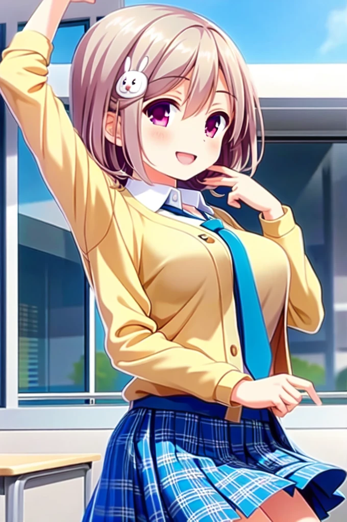 hori yuko, brown hair, brown eyes, ponytail , hair bow, pink scrunchie, yellow hoodie, blue skirt, plaid skirt, school uniform, bowtie,
best quality, highres,soft lighting,1girl, cute,
standing,
smile, outdoor,
<lora:Hori_Yuko_v4:0.7>,