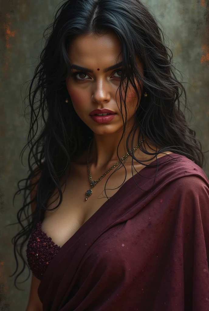 black magic ritual,indian astrology,Looks like Aparna Dixit, full body Closeup shot, Big chubby aunty, milf, cougar lady witch, horny Gothic milf,  50 years old gorgeous mature lady, pervert demoness, demoness of lust, curvy, black lips, horny face, extremely gorgeous, thick figure, heavy physique, voluptuous, curvy, sexy figure, Fashionable portrait of androgynous alien looking witch wearing veil, glowing eyes, futuristic design, minimal details, givenchy, photoreal, 200mm, hd, f/ 2.0, highly detailed, surreal, sexy beautiful evil woman, sexy bold sequin Saree with strapless Bra, chudail, Pishachini, horror genre, blood-thirsty enchantress, powerful female spirit, eerie, drop dead, in the style of red and blue, (intricate details, hyperdetailed:1.15) (skin texture:1.2), dark Moody tone, cinematic lighting, haunted place in background, Fortune telling hall